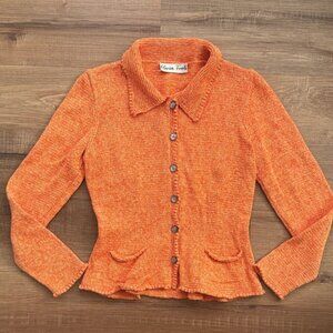 Marion Foale cotton cardigan hand knit orange tangerine XS